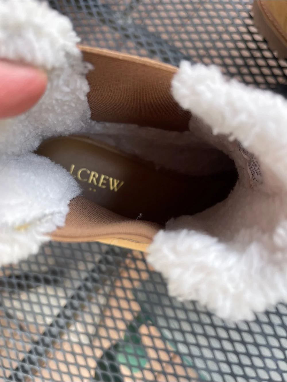 J. Crew Tan Chelsea Ankle Boots with Shearling Collar, faux leather